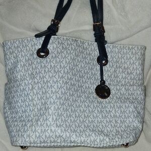 Michael Kors Navy and White Monogram Tote
